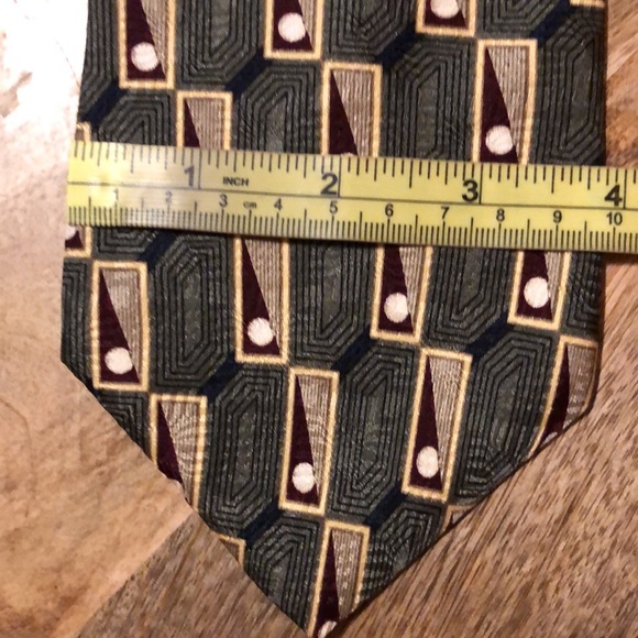 BILL BLASS Black Label Mens Silk Tie Green Gold Red Dot Square Career Luxe GOLF - Picture 15 of 15